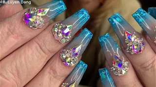Acrylic Ombre Glitter Rhinestone | Nails Tutorial |