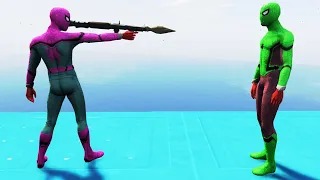 GTA 5 Pink Spiderman VS Green Spiderman Water Ragdolls in Hindi  Funny  Moments  #Shorts