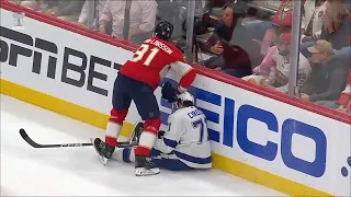 Anthony Cirelli Heads To Locker Room After Slamming Into Boards