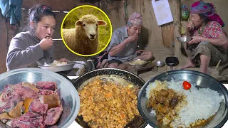 Sheep Meat Fry Recipe with rice in Rural Village || Village Lamb Meat recipe || Nepali food Mukbang