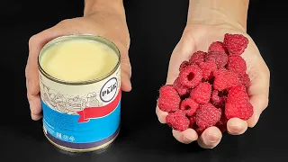 Whisk condensed milk with raspberries! Summer hit! Delicious no-bake dessert!