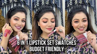 6 lipsticks in 1 set - Budget Friendly lipstick swatches for Students, Cmaadu Lipstick swatch, Linda