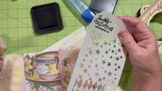 1 sheet PAGE IDEA folded gives 3 pockets & a flip stenciled and embellished