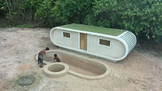 100 Days Building A Modern Underground Hut With A Grass Roof Swimming Pool