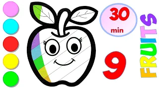 Draw and paint Rainbow Apple and eight other fruits | Art Tips for Kids | Toddlers