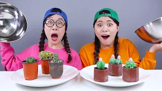 REAL VS CHOCOLATE FOOD CHALLENGE 초콜릿 음식 챌린지 DONA 도나