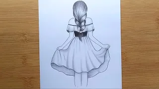 Easy way to draw a girl with beautiful dress - step by step || Pencil sketch Tutorials || Art Video