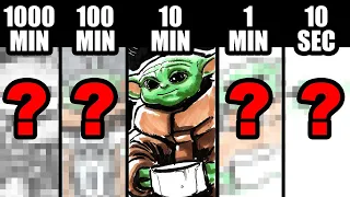 Drawing GROGU (Baby Yoda)  in 1000 Minutes | 100 Minutes | 10 Minutes | 1 Minute | 10 Seconds !!