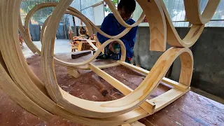 Very Thin Slats Wood To Make This Curved Relaxing Armchair // Amazing Woodworking Projects