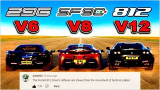 Top 10 vs. Ferrari V12 vs. V8 vs. V6: DRAG RACE