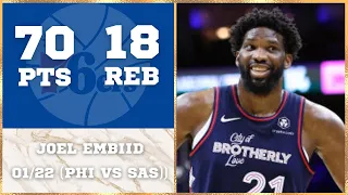 Joel Embiid CRAZY NEW CAREER HIGH 70 PTS Performance | Jan 22 | 76ers vs Spurs