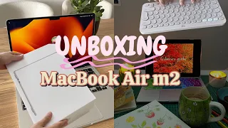 MacBook Air M2 aesthetic unboxing + accessories & setup