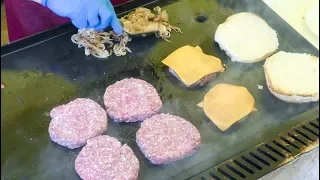 Cooking Hamburgers of Chianina Cow Beef. Italian Street Food