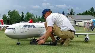 HUGE RC AIRLINER AIRBUS A-340-300 SCALE MODEL TURBINE JET FLIGHT DEMONSTRATION