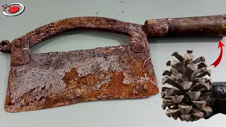 Antique Rusty Cleaver Restoration - with pine cone handle