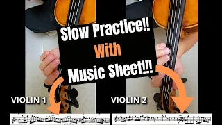 Bach Double Violin Concerto (Slow practice 40BPM) with on screen sheet music