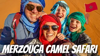 MERZOUGA 🇲🇦 CAMEL SAFARI IN THE SAHARA DESERT: Sunset on the sand dunes of Erg Chebbi.