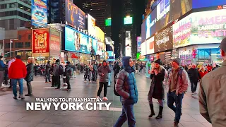 NEW YORK CITY - Manhattan Winter Season, Evening Walk Times Square and Broadway, Travel, USA, 4K
