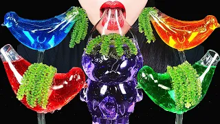 ASMR Mysterious Water Eating DRINKING SOUNDS 신기한 물 먹방 Sea grapes, Rainbow drinks, Bird Glasses Abbey