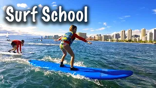 🏄🏼‍♀️ First Time Surfing Waikiki || Kids Surfing Lessons for my Daughter || Living in Hawaii