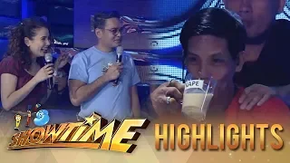 It's Showtime TrabaHula: One of the Trabahula contestants finds it hard to drink coffee