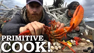 Primitive Pit Cooking Fresh Lobster, Clams, in Seaweed on the Beach ASMR (Silent)!