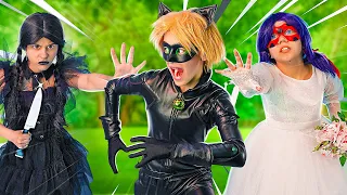 Bride Battle! Cat Noir has two brides: Wednesday and Ladybug - Survive them from 18 to 100 years!