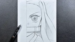 Anime sketch | how to draw nezuko half face step-by-step