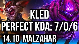 KLED vs MALZAHAR (MID) | 7/0/6, 700+ games, Godlike | KR Master | 14.10