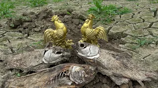 It's lucky to find two golden chickens made of pure gold under the dry river bed