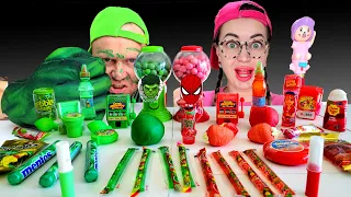 ASMR Mukbang Candy RED VS GREEN Superhero PARTY 레드 그린 푸드 챌린지 Color food  by Pelmen