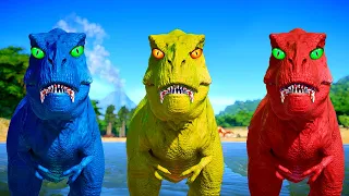 T-Rex Vs Carnotaurus Vs Ceratosaurus - Jurassic World Evolution Dinosaurs Fighting 4K 60fps