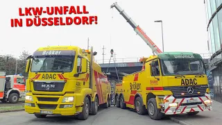 [AUFWENDIGE BERGUNG NACH LKW-UNFALL] - LKW aufgerichtet ~ Wand von Container drohte zu brechen -