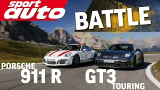 Porsche 911 R vs 992 GT3 Touring | Mountain Run | Track Battle Hockenheim-GP | sport auto