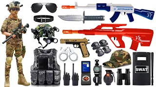 Special Police Weapons Toy set Unboxing-AK-47 rifle,AUG guns, Colt 1911,Gas mask,Glock pistol,Dagger