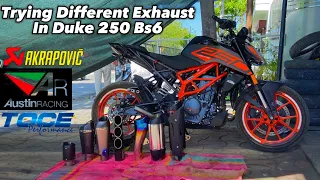 Trying Different Exhaust In My Duke 250 🔥 | Akrapovic,Mivv,Toce,Austin Racing