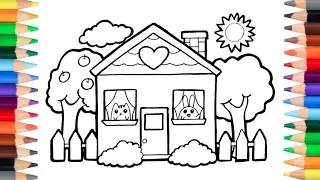 How to draw a simple House easy step by step with Colour @coloringforkids01