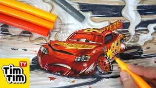 How to draw CARS 3 LIGHTNING McQUEEN crashed badly injured Easy step-by-step for kids | Coloring