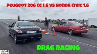 Peugeot 206 CC 1.6 vs Honda Civic 1.6 drag racing 1/4 mile 🚦🚗 - 4K UHD