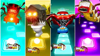 Choo Choo charles Vs Skibidi toilet Vs Lightning Mcqueen Eater vs Bus monster | Tiles Hop EDM rush