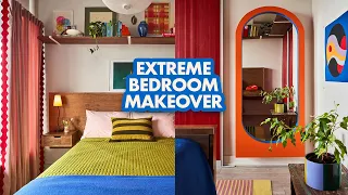 EXTREME colorful bedroom makeover (on a budget)