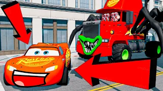 Long Articulated Lightning MCqueen vs Train - Truck Rescue Long Cars with Thomas Train - BeamNG