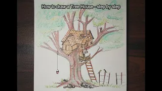 How to draw a tree house -step by step/ Easy steps for tree house drawing