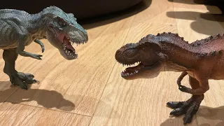 Tyrannosaurus rex vs tarbosaurus bataar (stop motion battle)