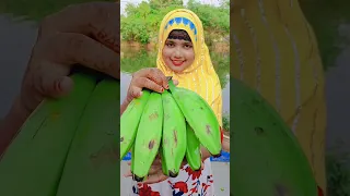 Muslim girl cooking Raw banana chips making #recipe #shorts