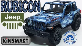 Kinsmart 2018 Jeep Wrangler Rubicon Open Top Camo Blue Edition Miniatur mobil Jeep Loreng Unboxing