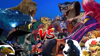 Godzilla and Good Guys vs. Bowser, Vicious 5 & GMK Godzilla (New Years DAY Special)