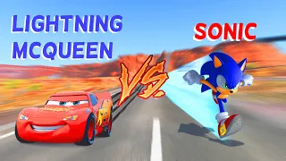 McQueen vs. Sonic Epic Battle in BeamNg drive