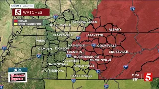 Tornado watch in effect until 6 p.m. for much of Middle Tennessee