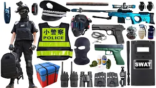 Unboxing special police weapon toy set, Barrett sniper rifle, tactical helmet, Glock pistol, bomb